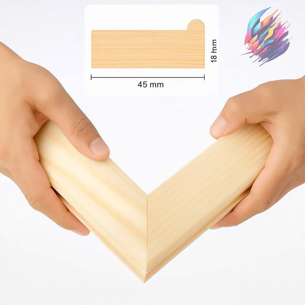 Spieraam 1:1 hout met afmetingen, ideaal voor het maken van hoogwaardige canvas schilderijen.