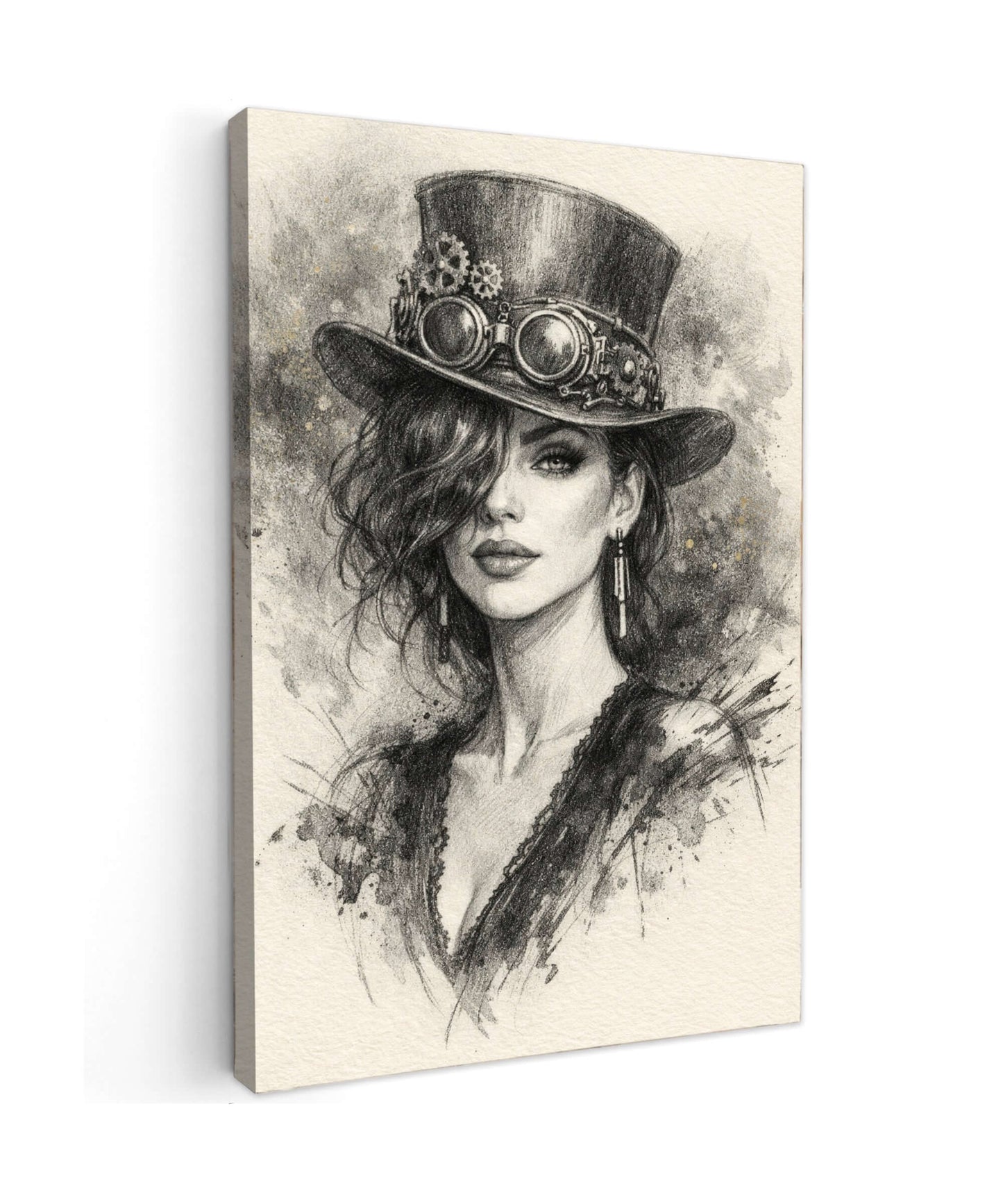 Canvas Schilderij Steampunk Vrouw met Tophat, stijlvolle kunst voor elke ruimte.