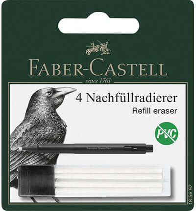 Faber-Castell Gum set met 4 nachfüllradierer en gum pen voor nauwkeurig gummen.