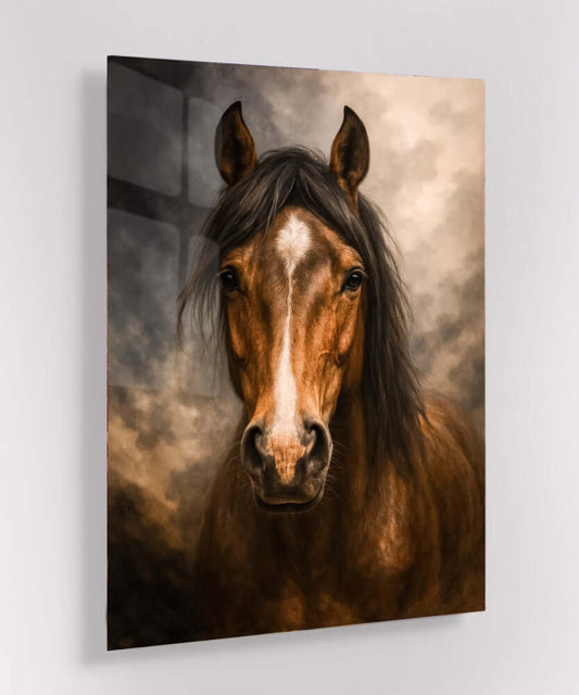 Glas Schilderij Koninklijk Paard, luxueus en modern kunstwerk op acrylglas voor interieurdecoratie.