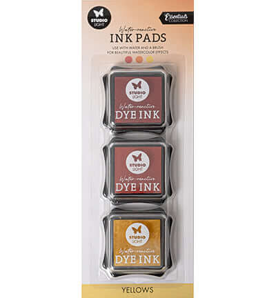 Studio Light Essentials Water-Reactive Ink Pads in gele tinten voor creatieve toepassingen en waterverf effecten.