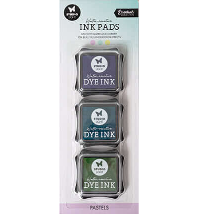 Studio Light Essentials Water-Reactive Ink Pads in pastel colors for watercolor effects.