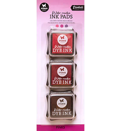Studio Light Essentials Water-Reactive Ink Pads in pink tones for creative projects and watercolor effects.