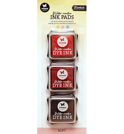 Studio Light Essentials Water-Reactive Ink Pads in drie kleuren voor creatieve toepassingen en aquarel effecten.