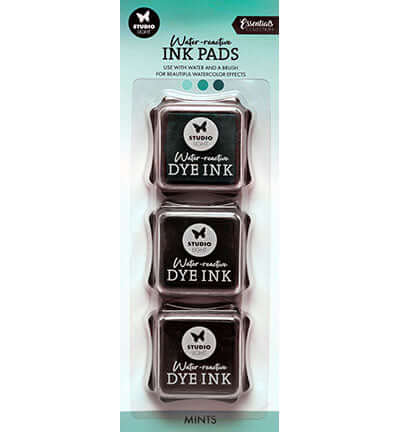 Studio Light Essentials Water-Reactive Ink Pads in mint colors for creative watercolor effects.