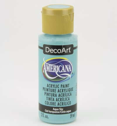 Aqua Sky Americana acrylic paint bottle from Americana DecoArt, ideal for art and home decor projects.