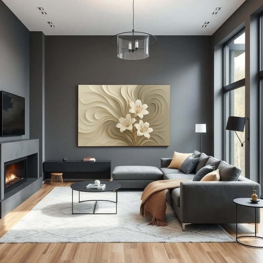 Golden Petal Whirl - Online Schilderij - Canvas Schilderij - abstract - bloemen