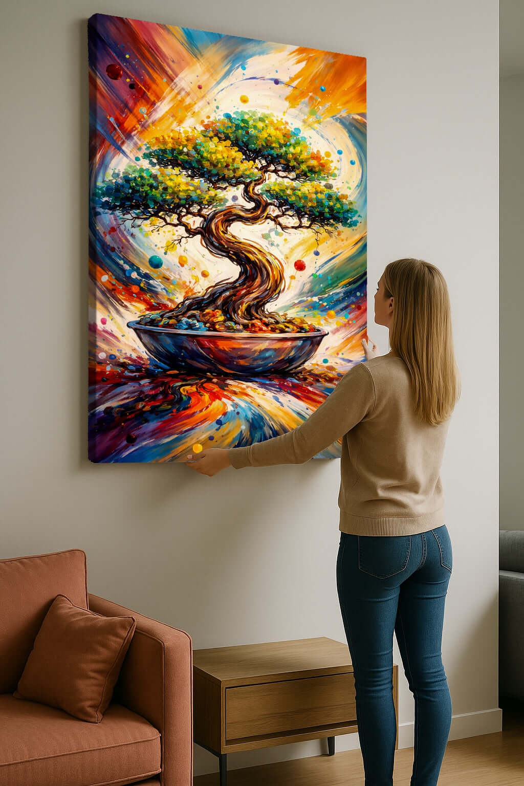 Canvas Schilderij Abstracte Bonsai ophangen