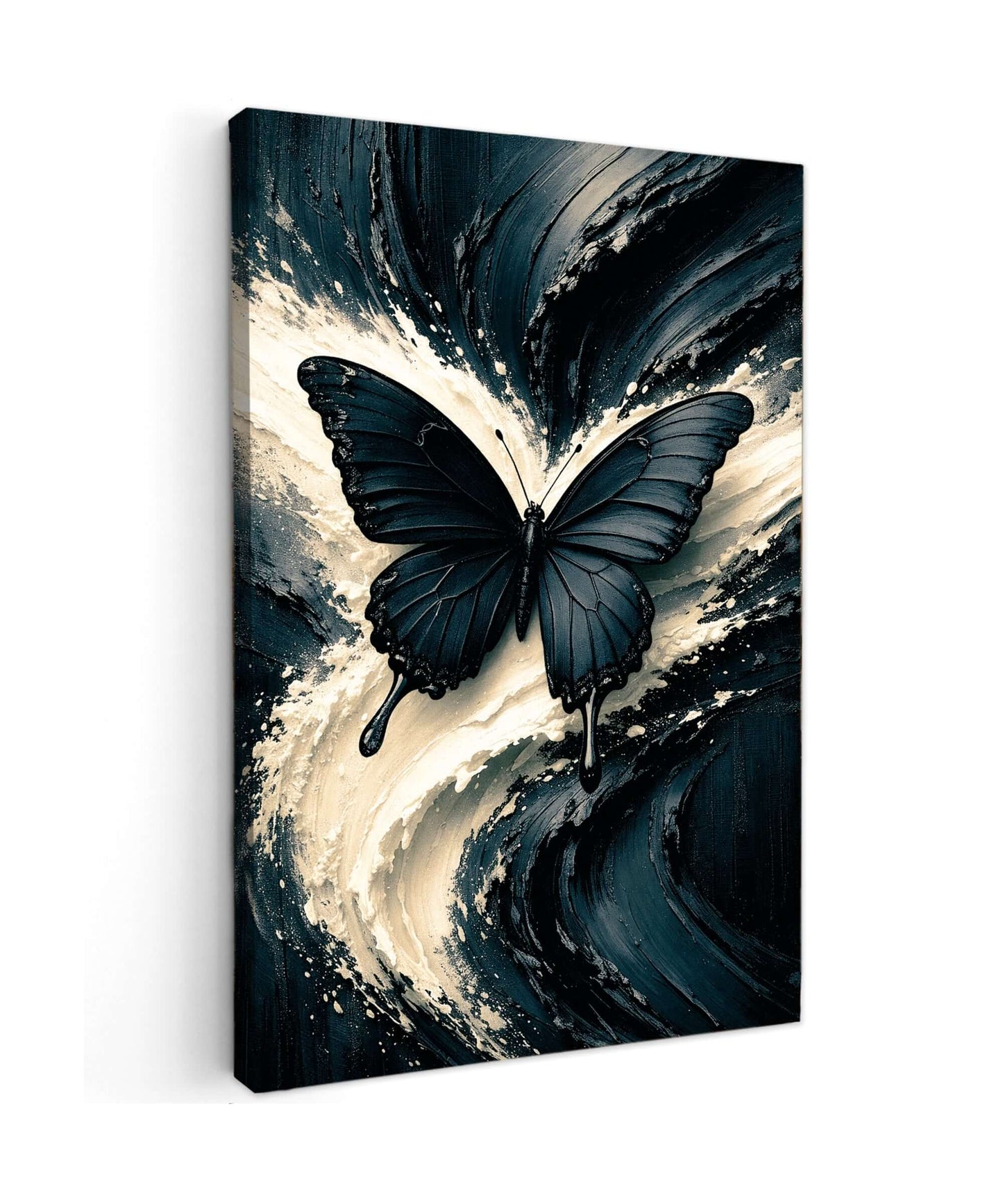 Canvas Schilderij Abstracte Zwart Wit Vlinder