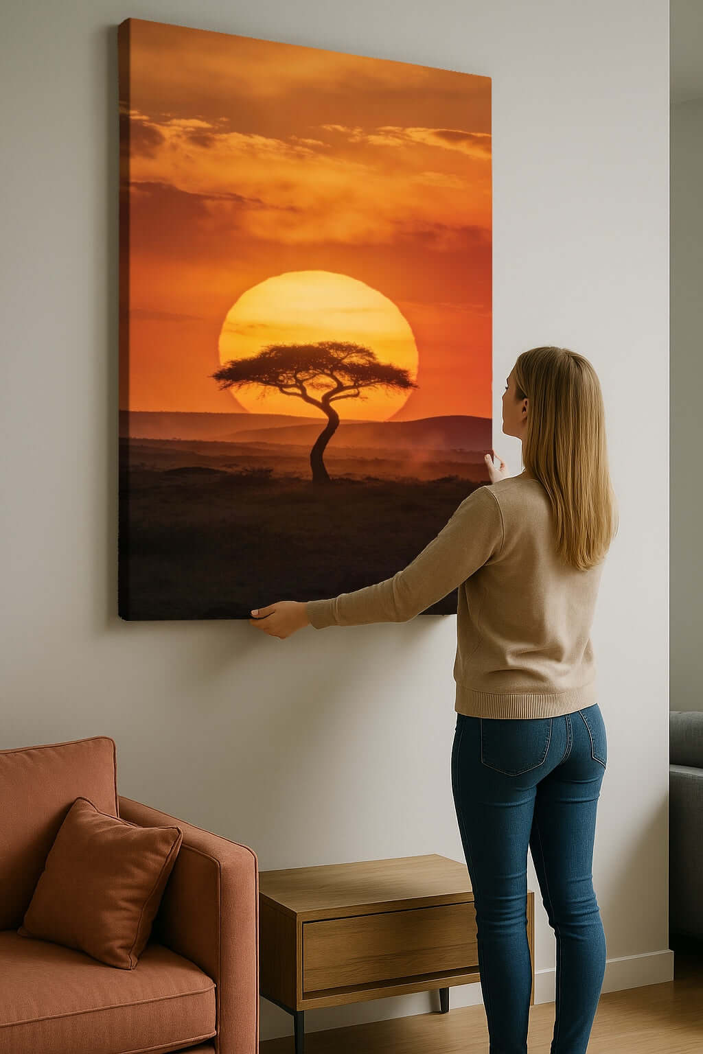 Canvas Schilderij Afrika Zonsondergang Acaciaboom Savanne ophangen