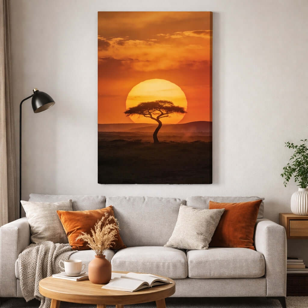 Canvas Schilderij Afrika Zonsondergang Acaciaboom Savanne woonkamer