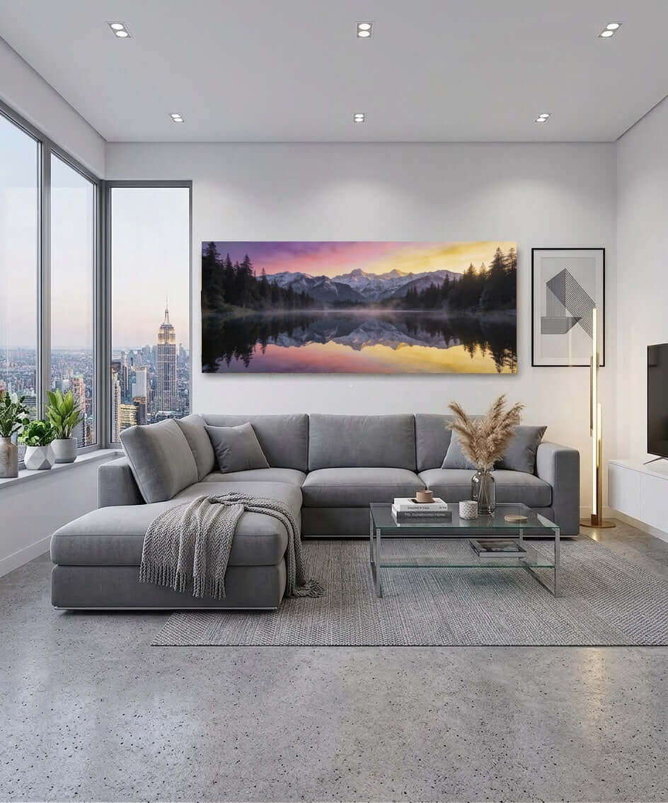 Canvas Schilderij Alpen Bergmeer Zonsondergang woonkamer