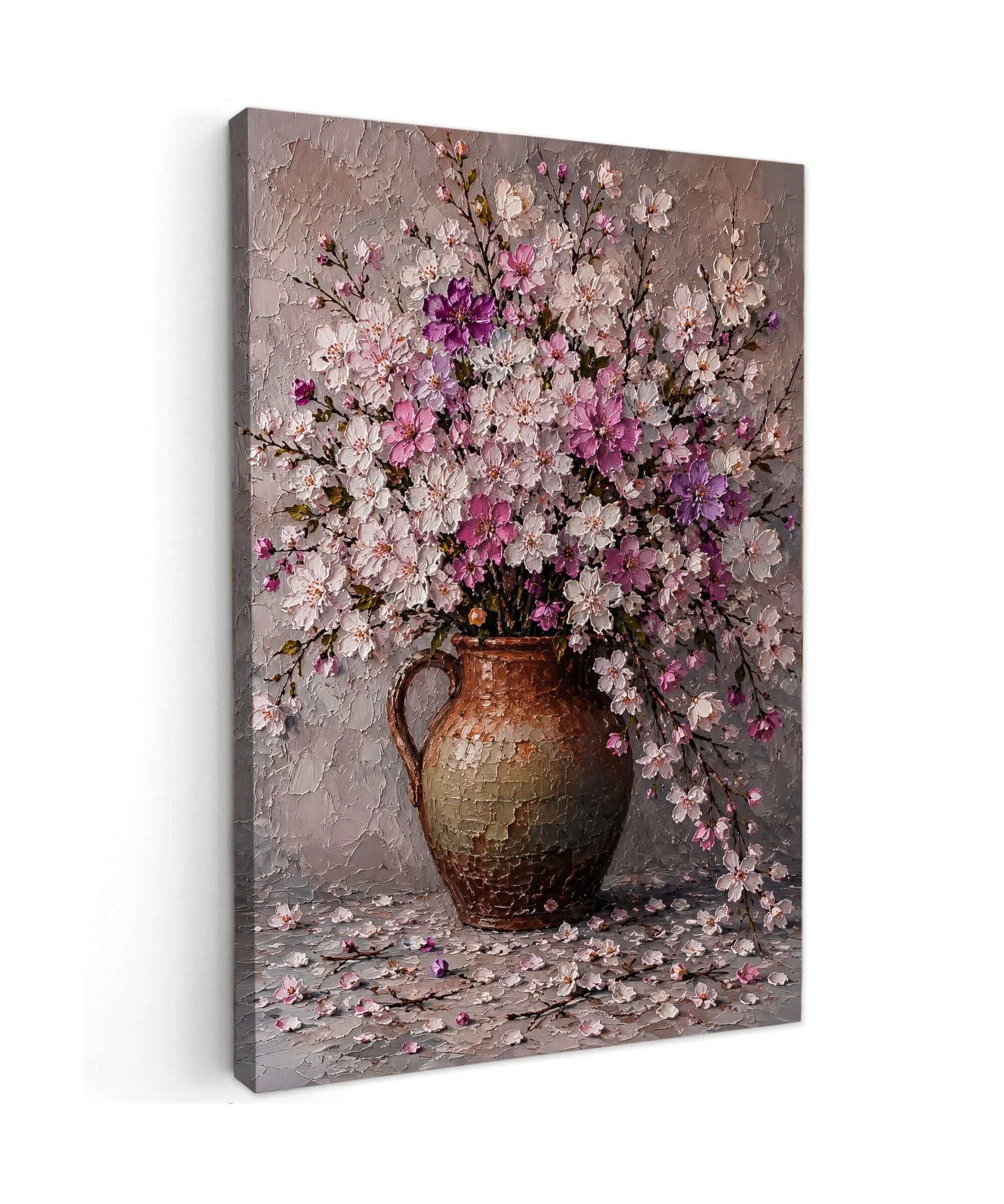Canvas Schilderij Bloesem vaas – Roze en Lila Bloemen