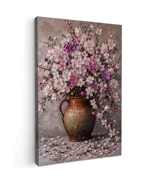 Canvas Schilderij Bloesem vaas – Roze en Lila Bloemen