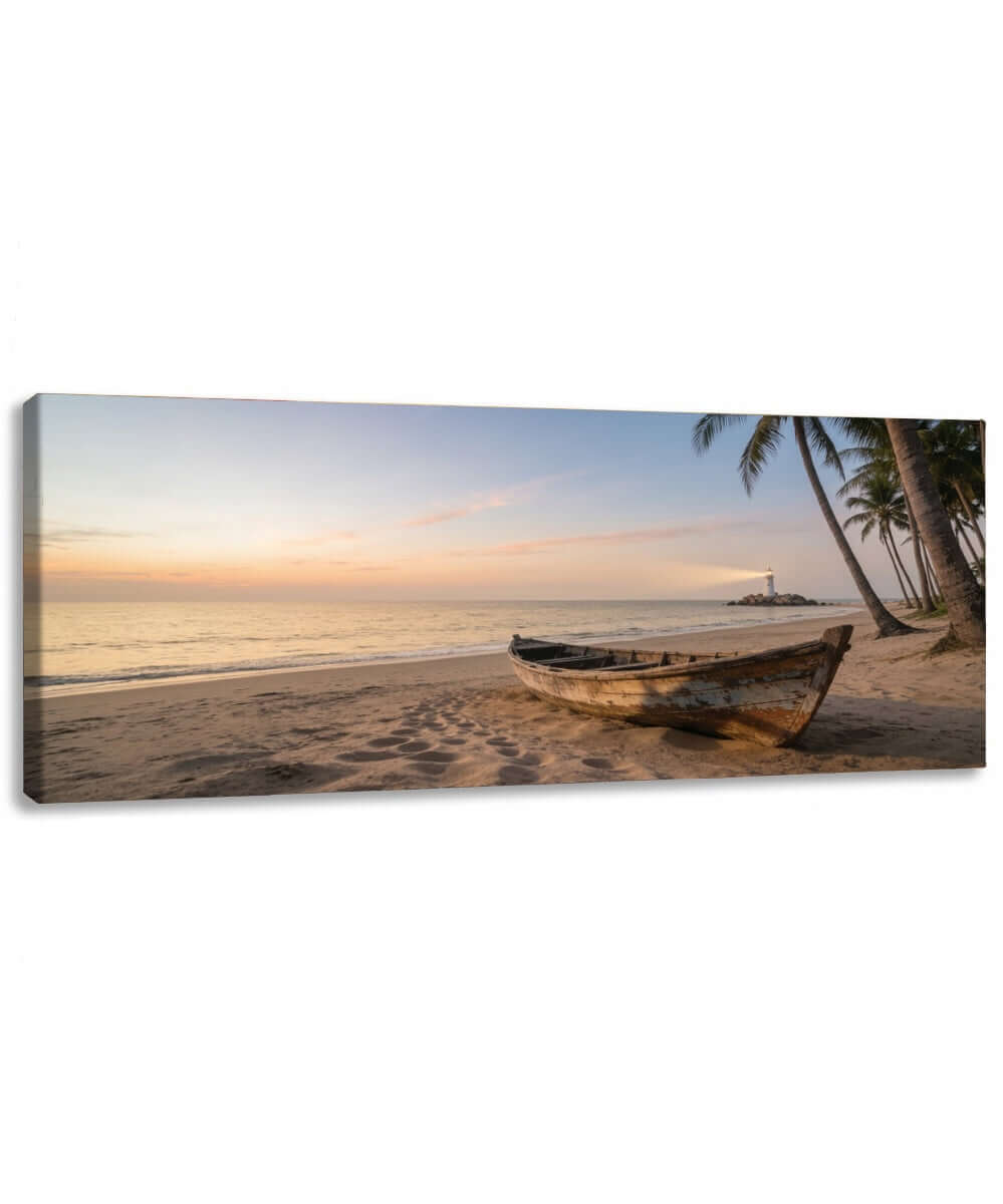 Canvas Schilderij Boot op Tropisch Strand