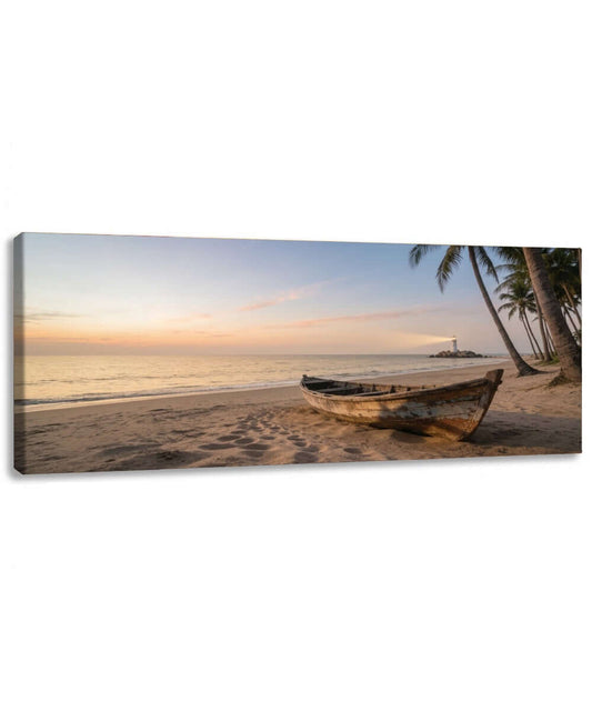 Canvas Schilderij Boot op Tropisch Strand