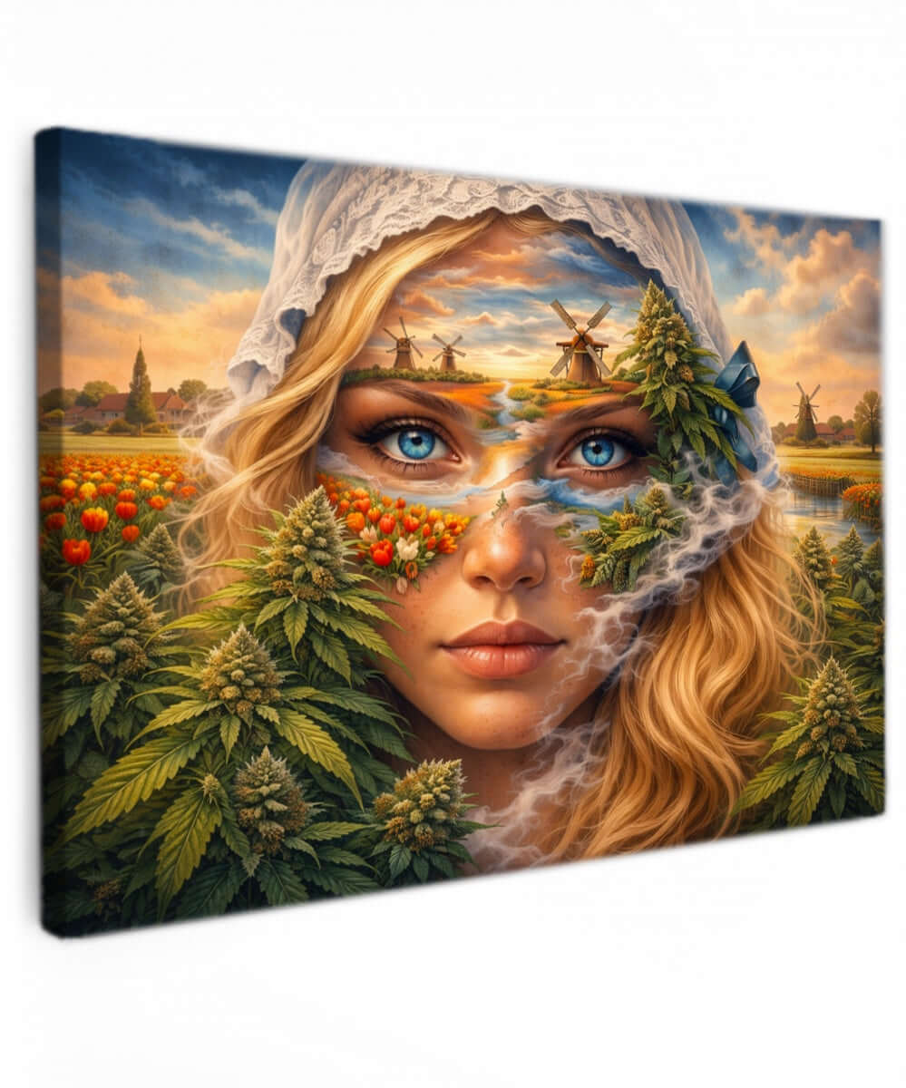 Canvas Schilderij Cannabis Portret Hollandse Molens
