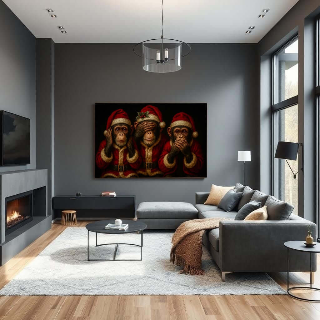 Canvas Schilderij woonkamer Drie kerst apen - zie hoor spreek no evil