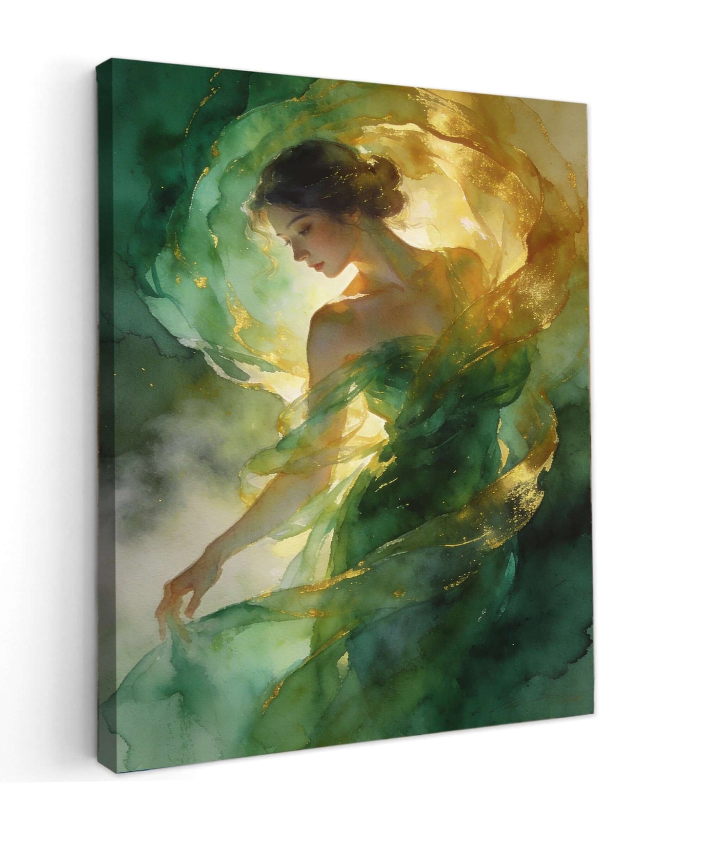 Canvas Schilderij Ethereal Groene Gouden Vrouw Portret