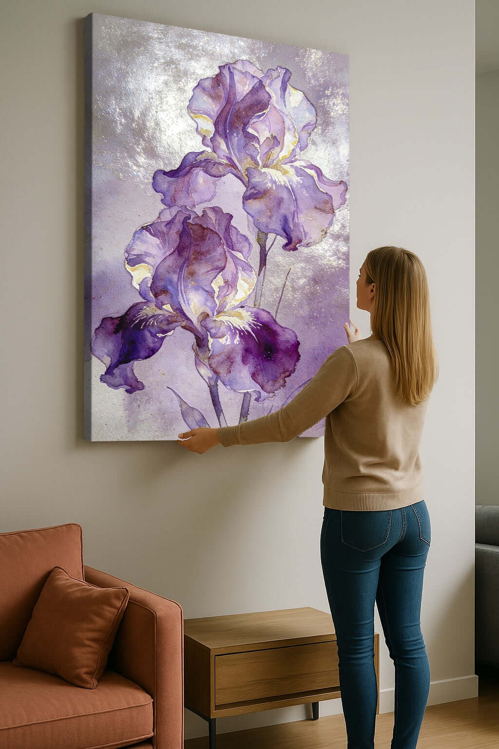 Canvas Schilderij Ethereal Purple Iris Watercolor ophangen