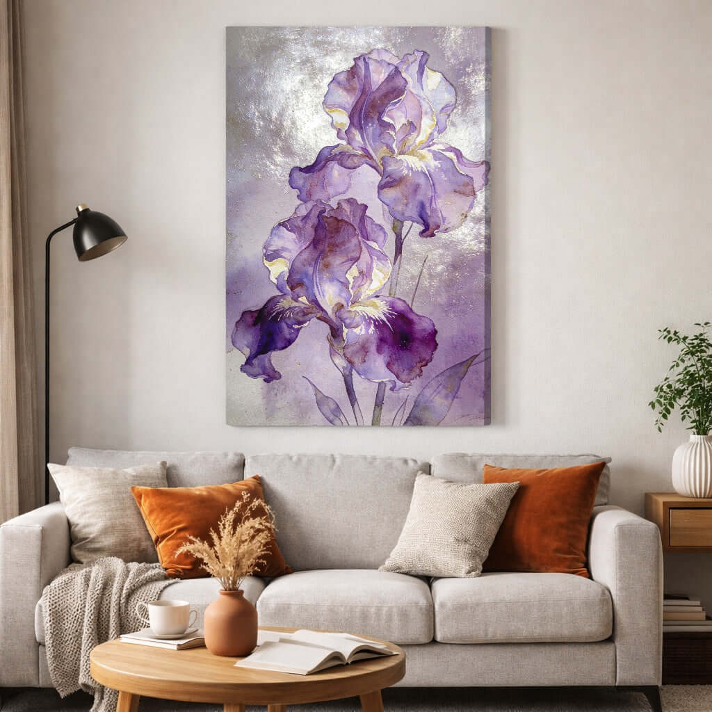 Canvas Schilderij Ethereal Purple Iris Watercolor woonkamer