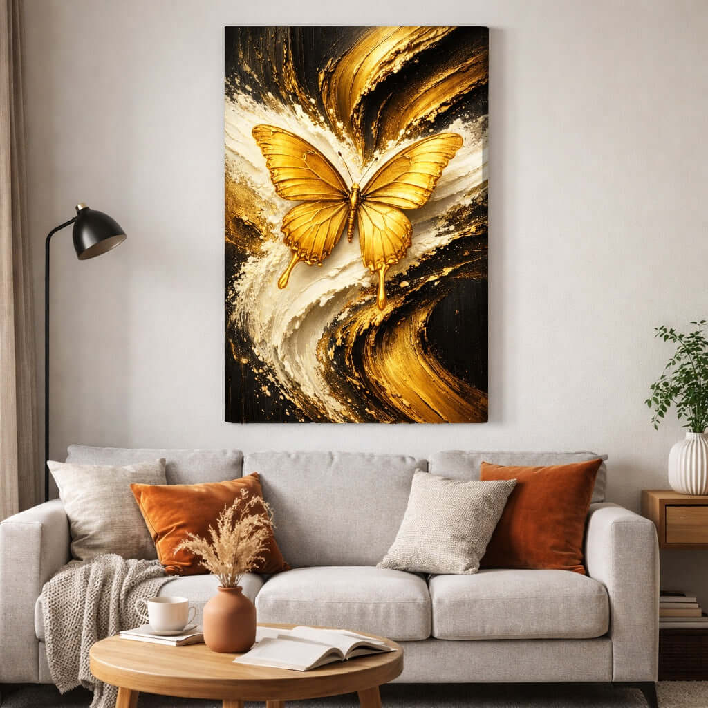 Canvas Schilderij Gouden Vlinder Abstract woonkamer