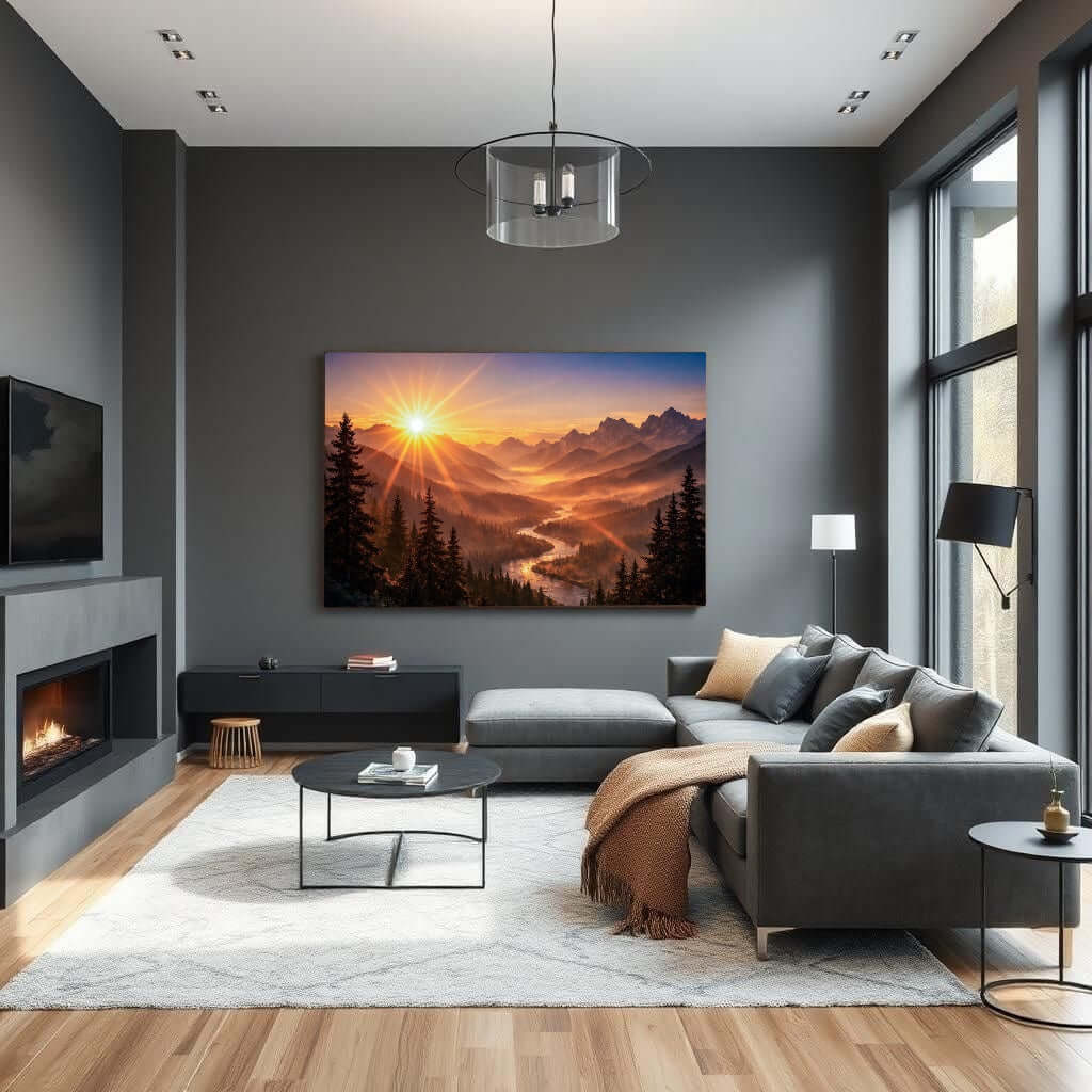 Canvas Schilderij Gouden Zonsondergang Bergen woonkamer