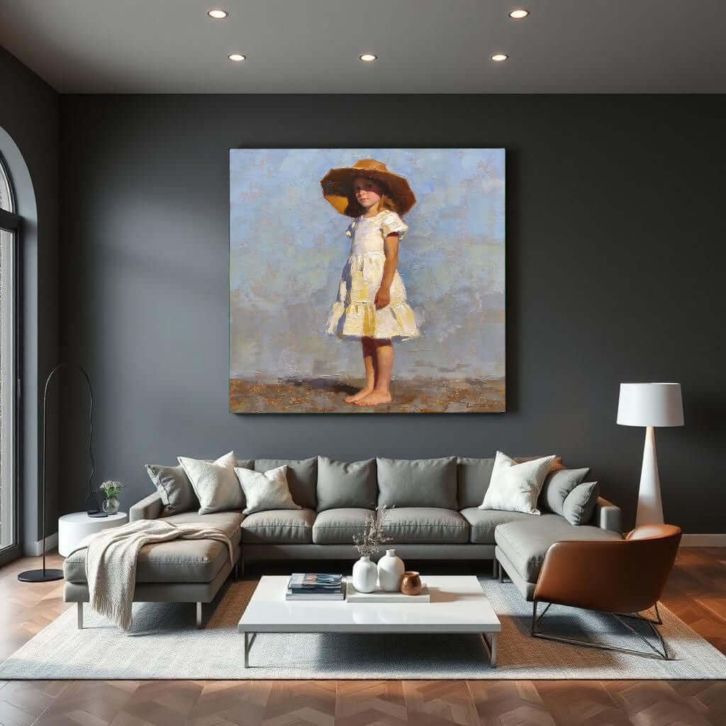 Canvas Schilderij Kind met Grote Hoed woonkamer