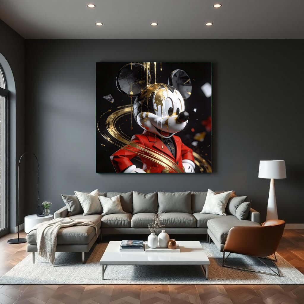 Canvas Schilderij Mickey Mouse Luxury Gold Drip