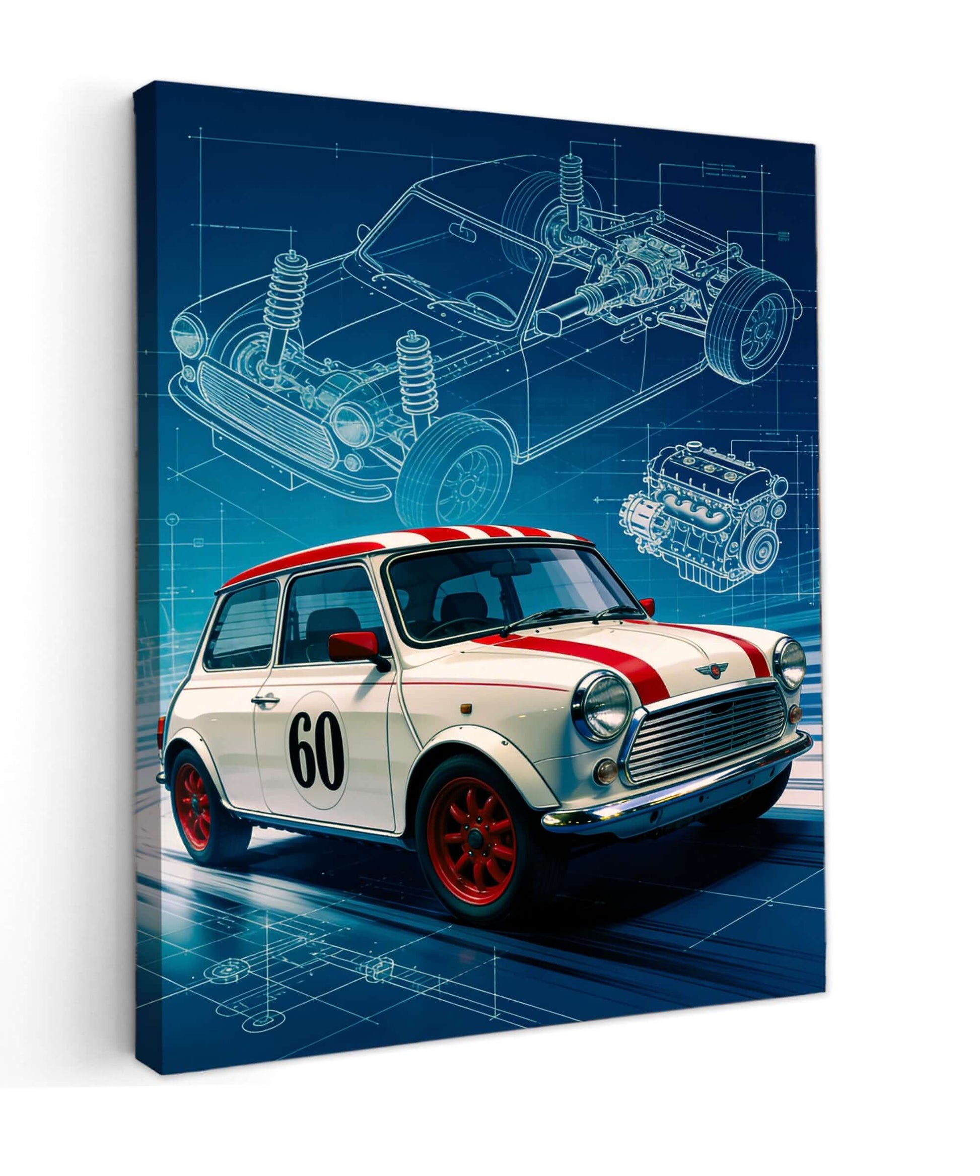 Canvas Schilderij Mini Cooper Rally Blueprint