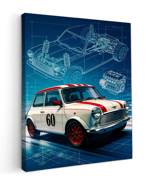 Canvas Schilderij Mini Cooper Rally Blueprint