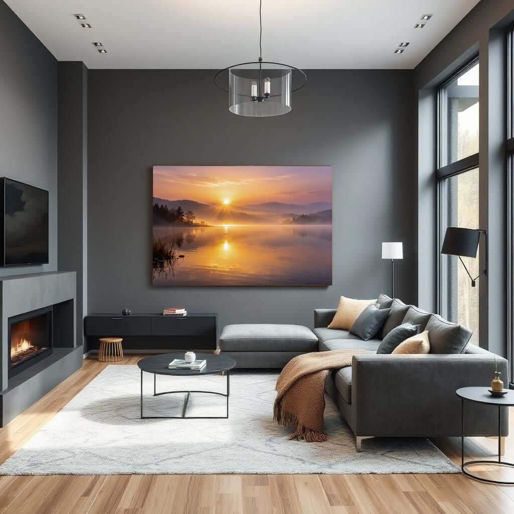 Canvas Schilderij Mistig Gouden Licht woonkamer