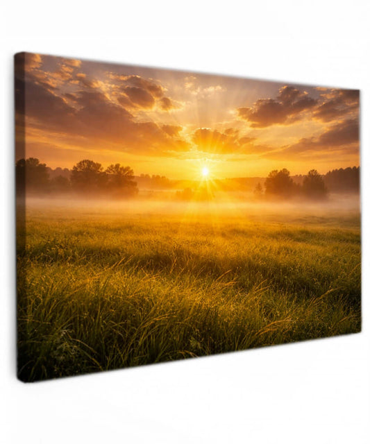 Canvas Schilderij Oranje Zonlicht Grasland