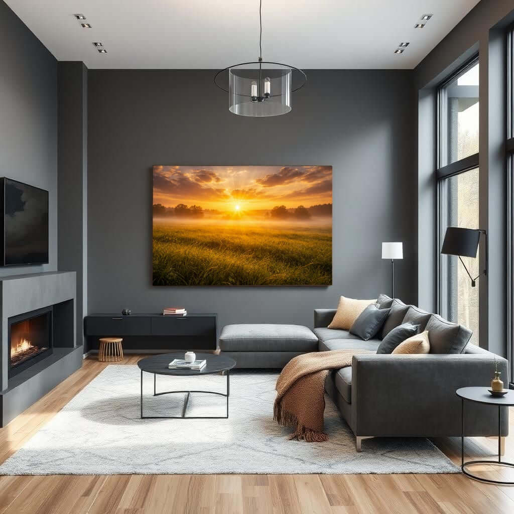 Canvas Schilderij Oranje Zonlicht Grasland woonkamer