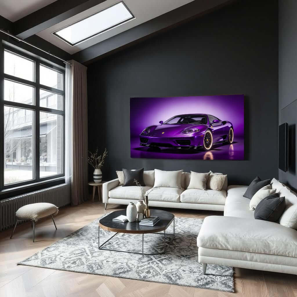 Canvas Schilderij Paarse Ferrari 360 woonkamer