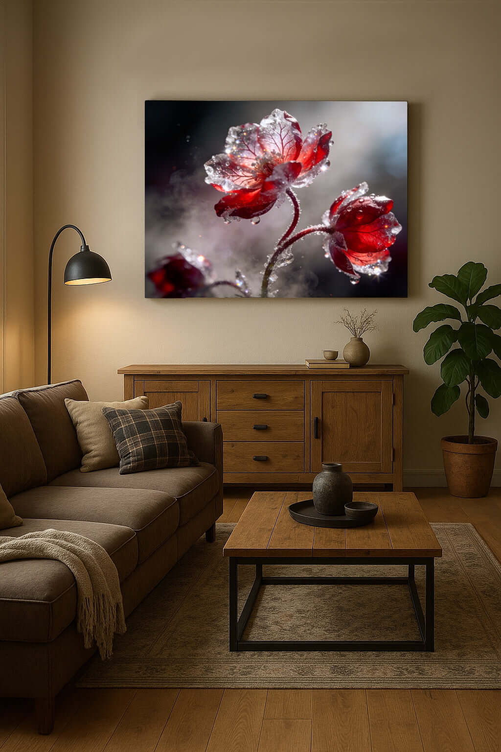 Canvas Schilderij Rode IJsbloemen woonkamer