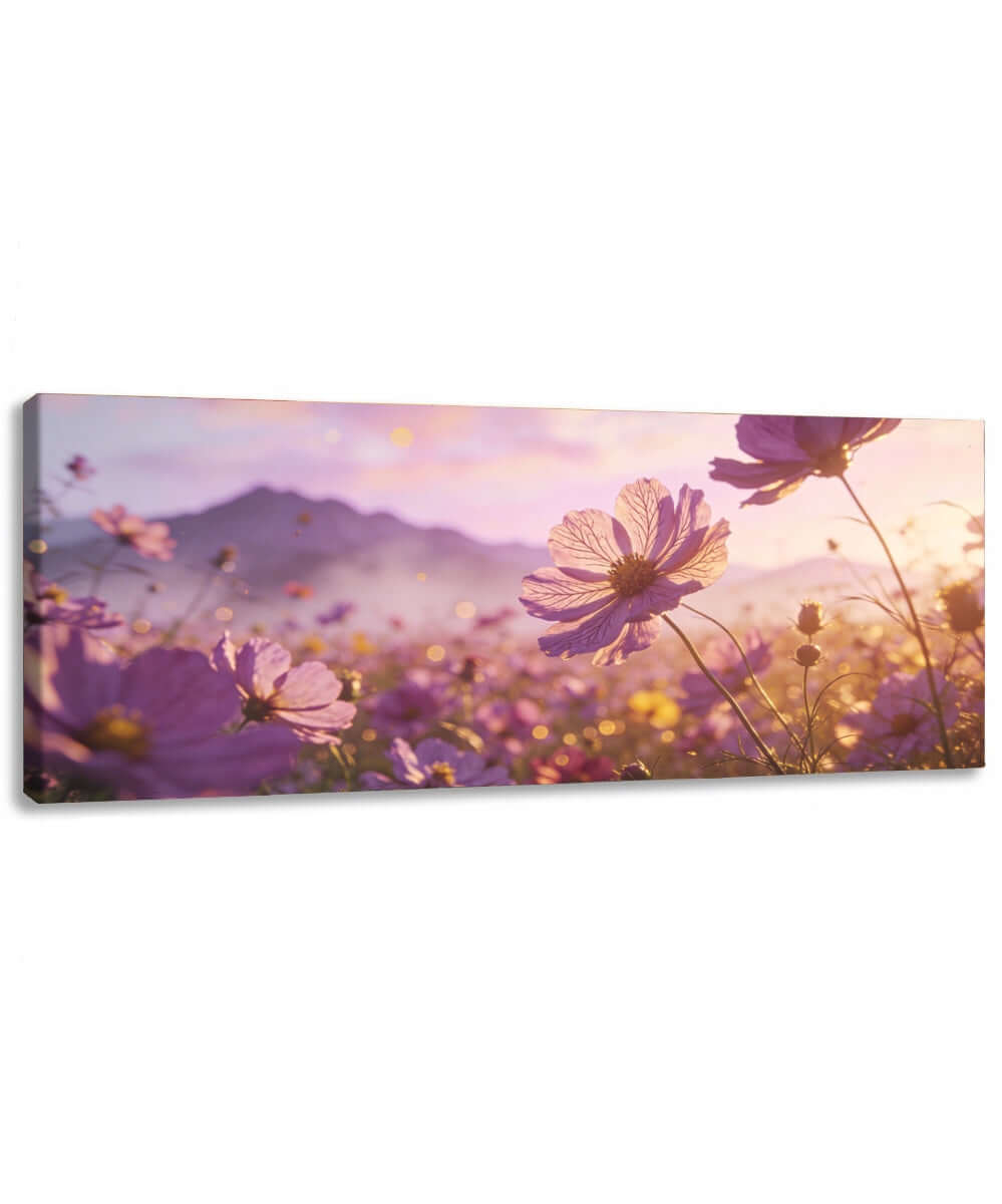 Canvas Schilderij Roze Cosmea Bloemenveld