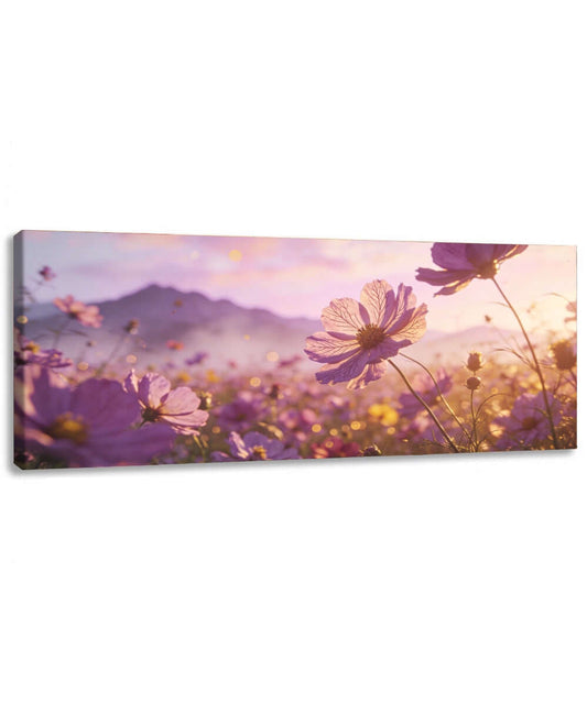 Canvas Schilderij Roze Cosmea Bloemenveld