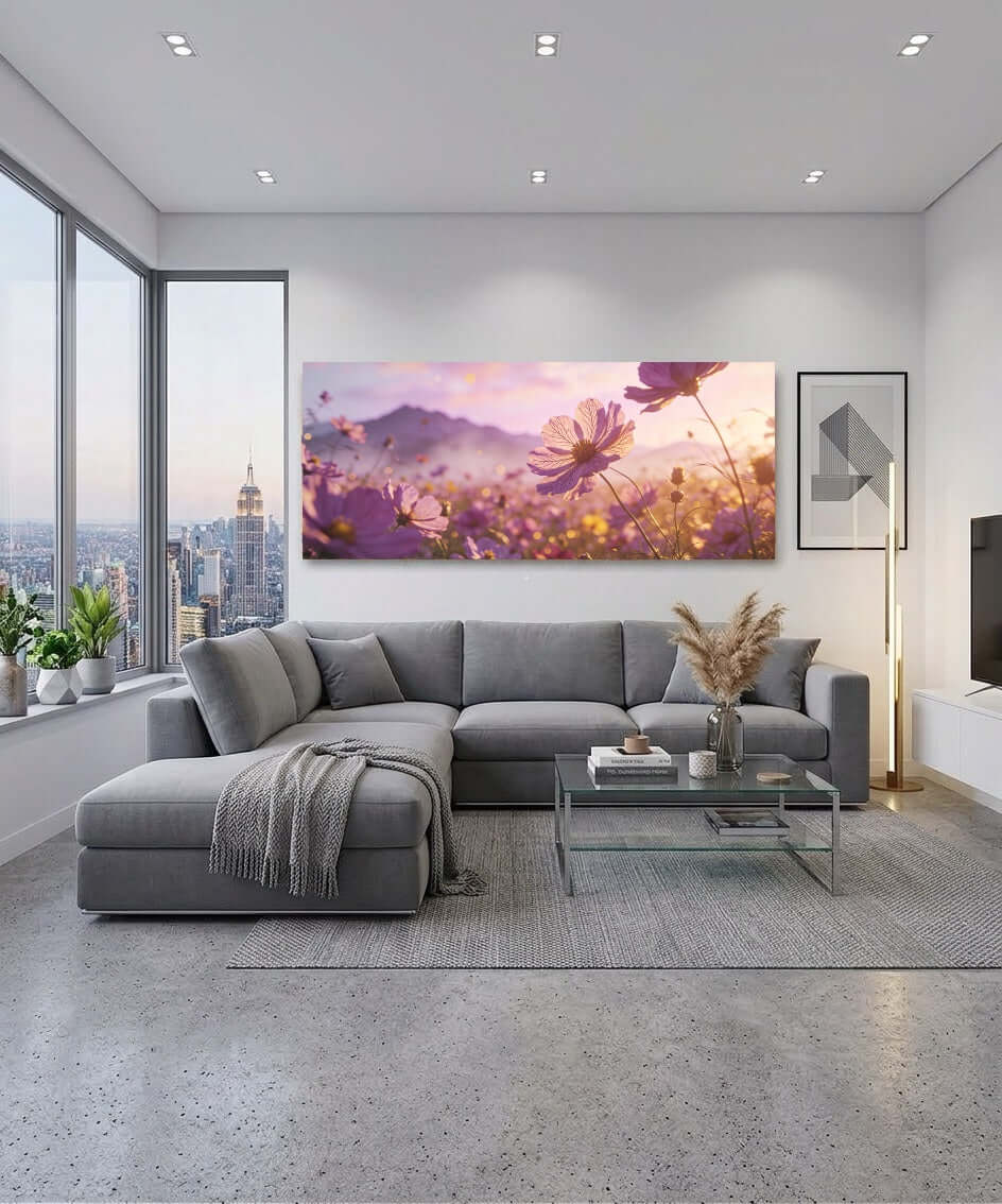 Canvas Schilderij Roze Cosmea Bloemenveld woonkamer