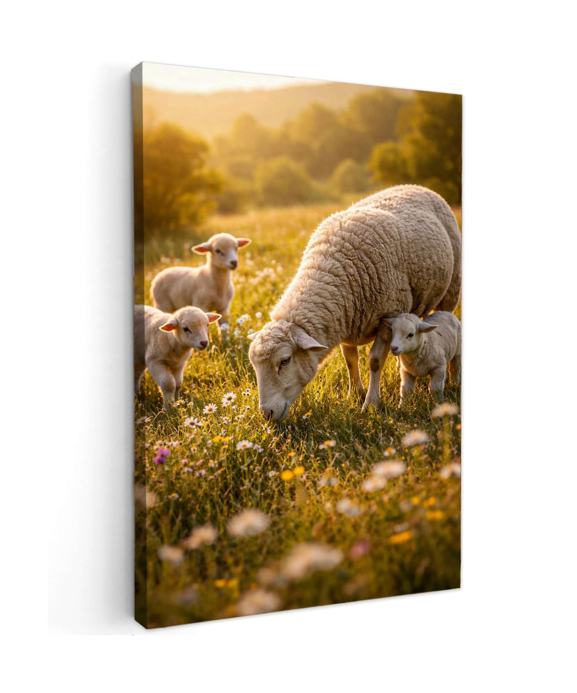 Canvas Schilderij Schaap met Schattige Lammeren