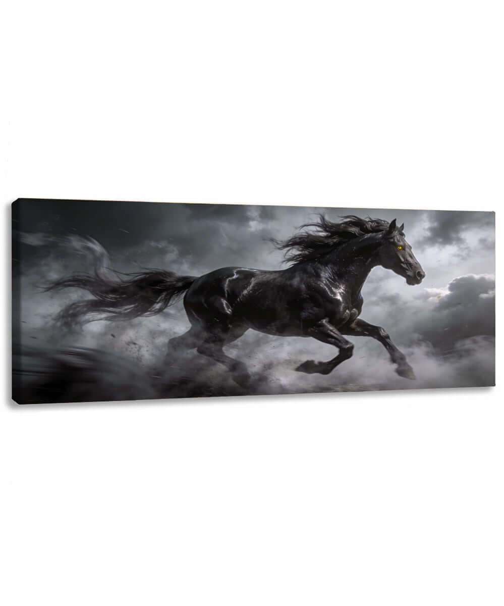 Canvas Schilderij Stormachtige Zwarte Hengst