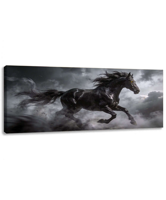 Canvas Schilderij Stormachtige Zwarte Hengst