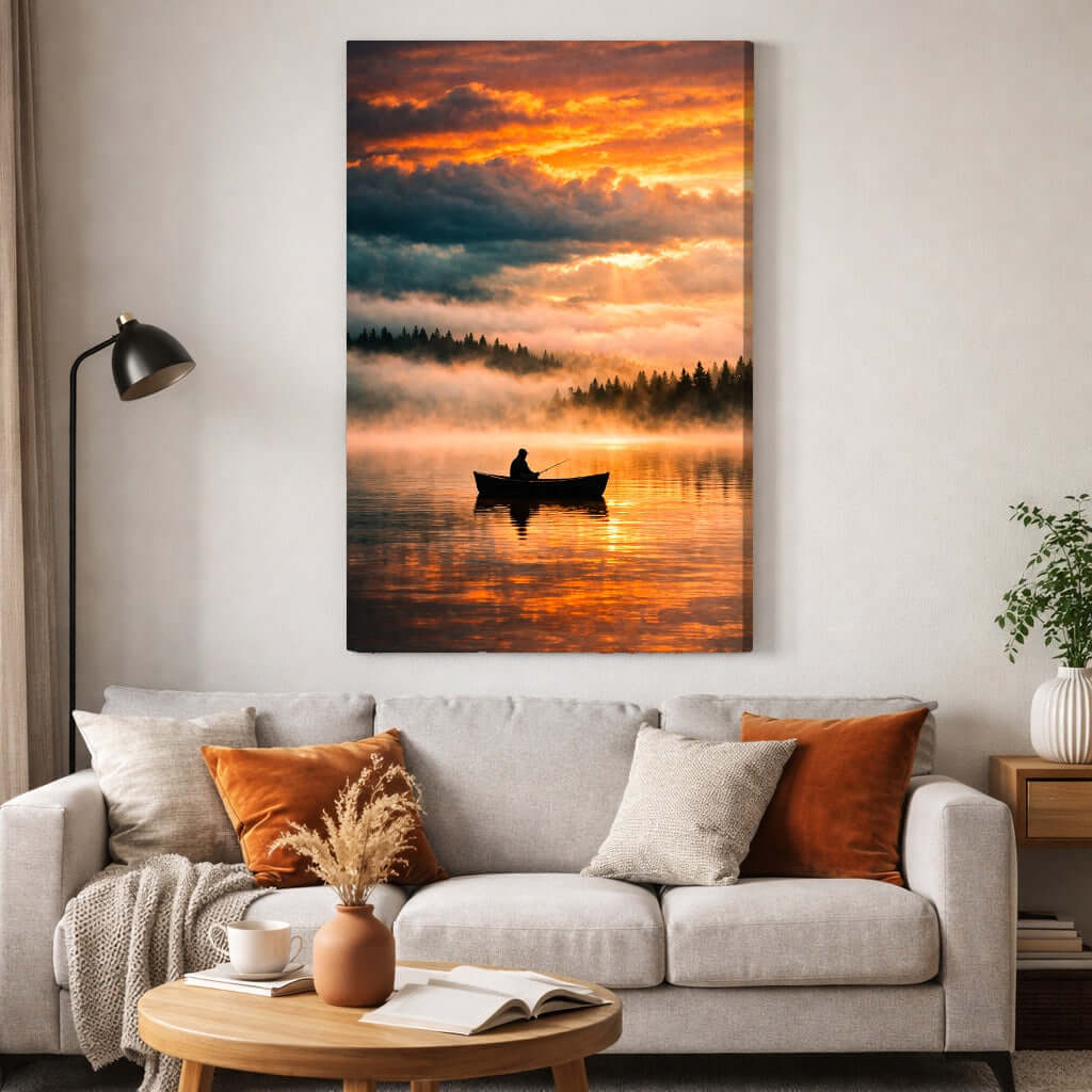 Canvas Schilderij Visser in Boot woonkamer