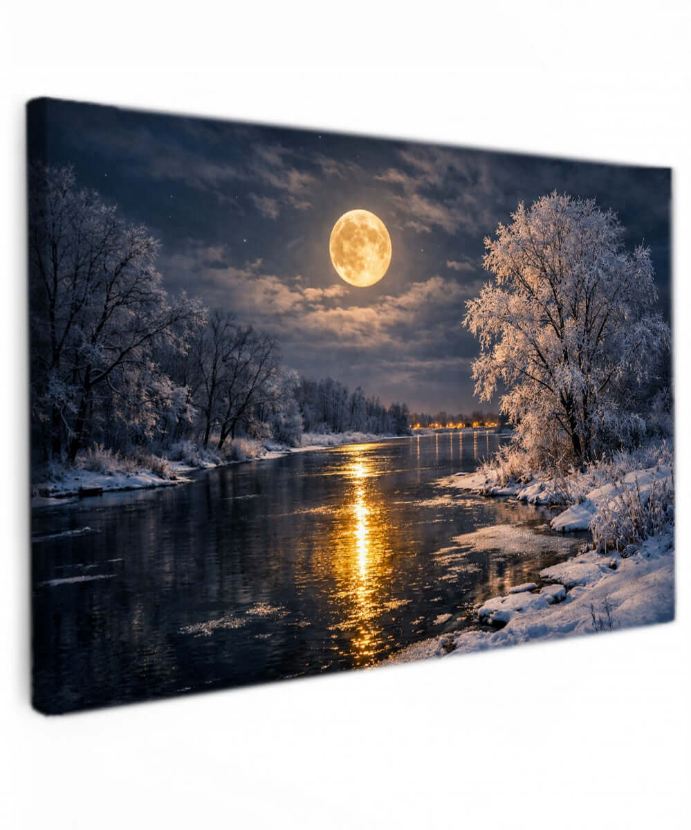 Canvas Schilderij Volle Maan Winterlandschap