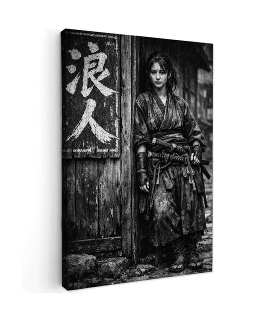 Canvas Schilderij Vrouwelijke Samurai met Geest Kanji