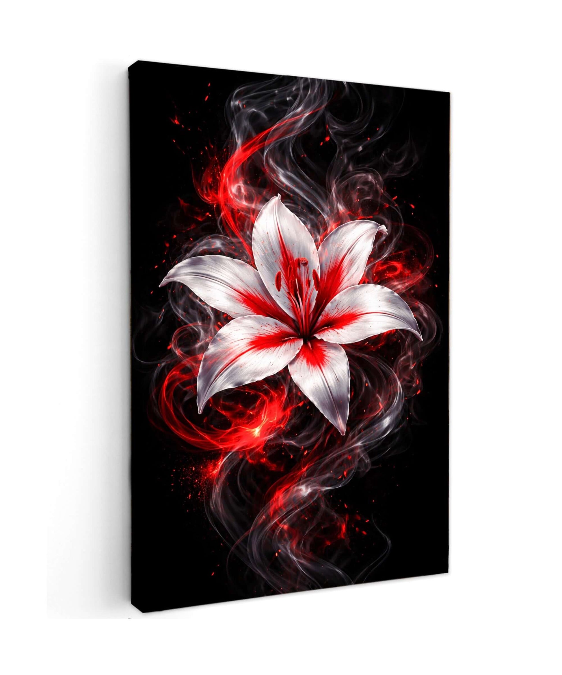 Canvas Schilderij Vuurrode Lelie op Zwart