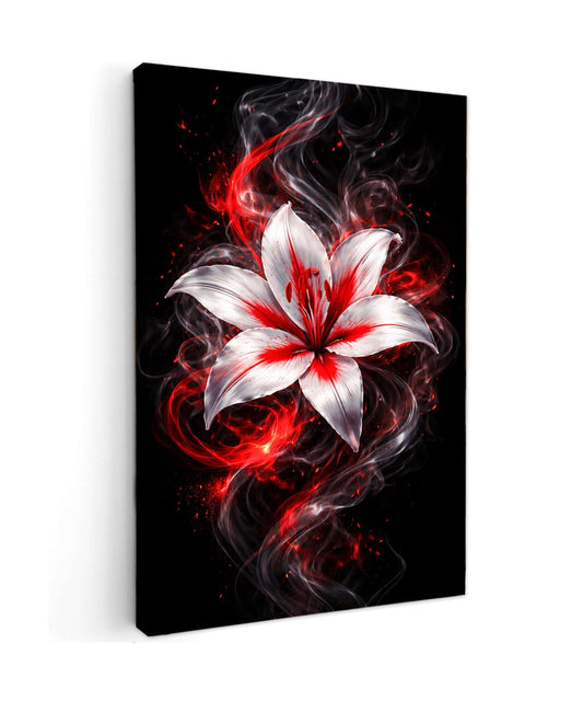 Canvas Schilderij Vuurrode Lelie op Zwart