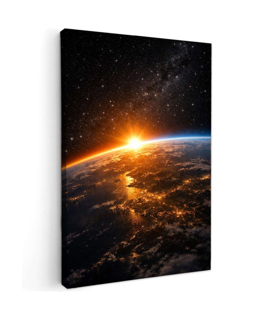 Canvas Schilderij Zonsopgang Aarde vanuit Ruimte