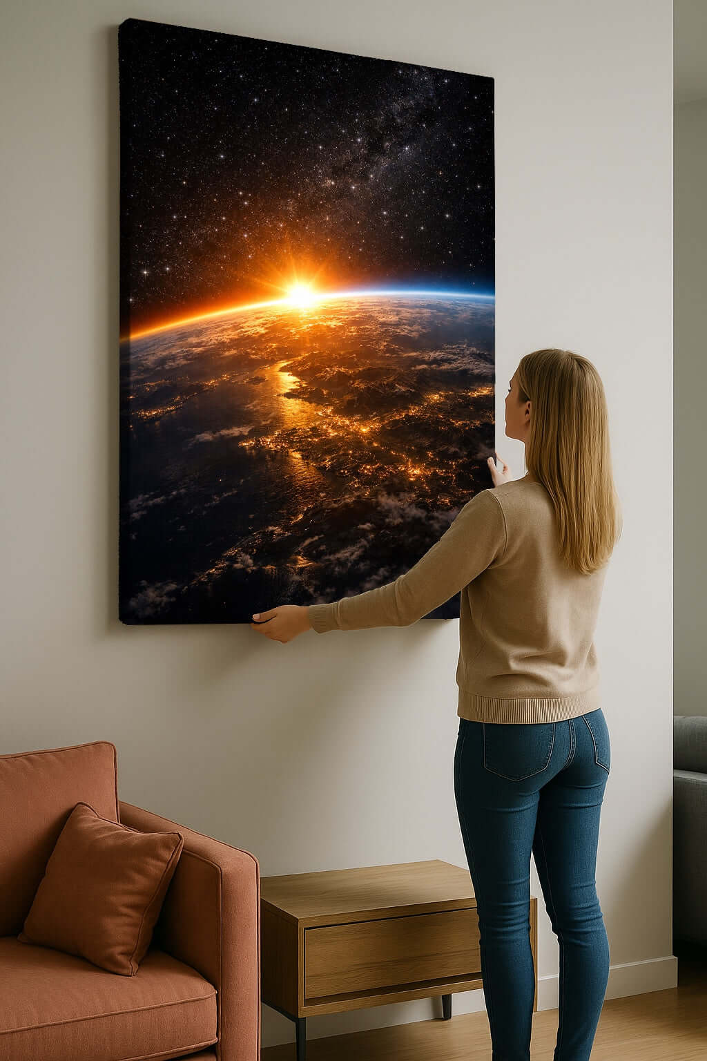 Canvas Schilderij Zonsopgang Aarde vanuit Ruimte