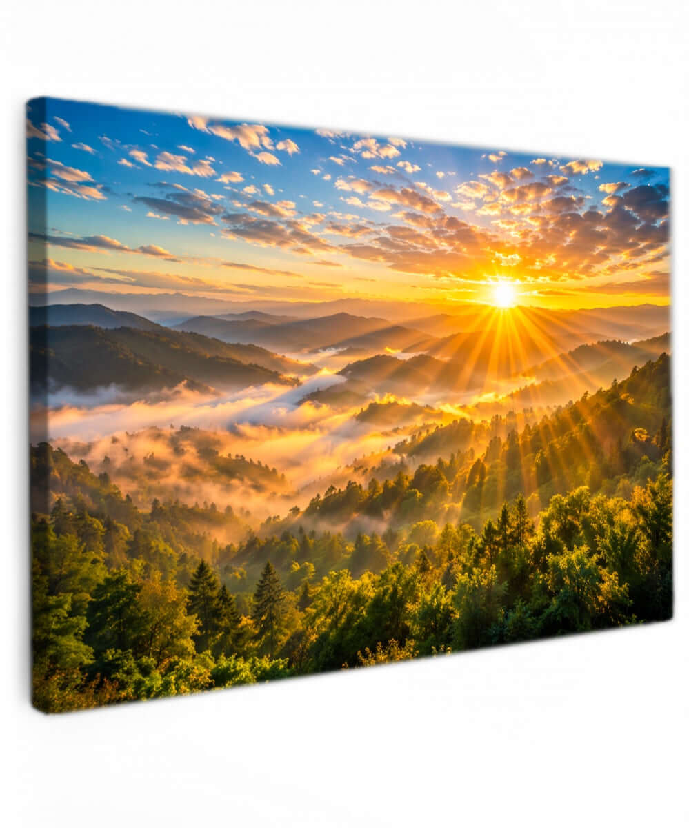 Canvas Schilderij Zonsopgang Bergen Mist